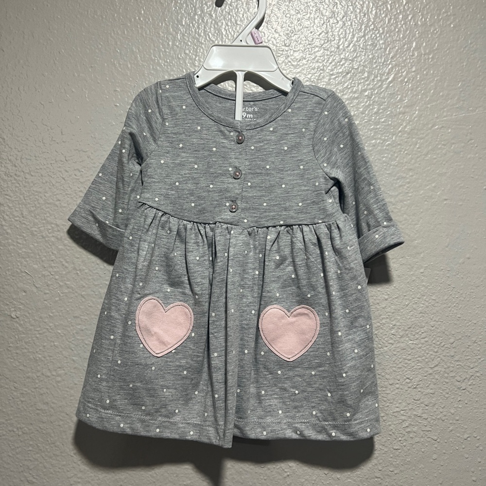 Carter's Gray Dress with Pink Heart Pockets